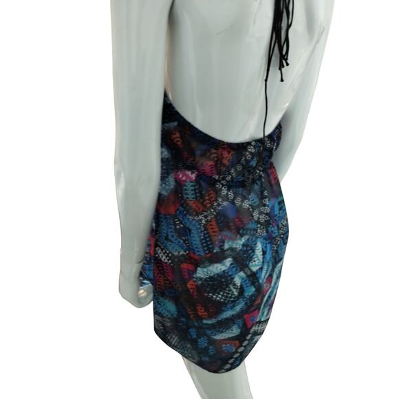 Women's Large Y2K Top-No Boundaries Colorful Halter Blouse-Beaded Satin Rope Tie - Picture 6 of 10
